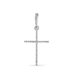 Крестик из белого золота с камнями Бриллиант