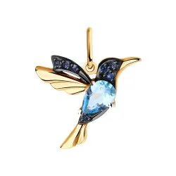 Pandantiv din aur roșu cu Cubic Zirconia Albastru Safir, Topaz Swiss