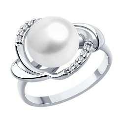 Inel din argint  cu pietre Cubic Zirconia Incolor, Perla Albă