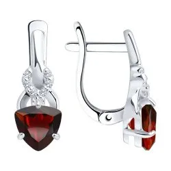 Серьги из серебра с камнями Фианит, Гранат