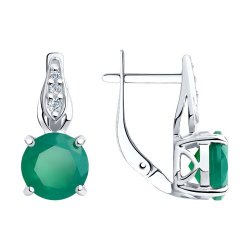 Cercei din argint  cu pietre Cubic Zirconia Incolor, Agat verde