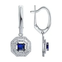 Cercei Suspendați din aur alb cu Diamant, Safir