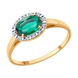 Кольцо из красного золота с камнями Бриллиант, Изумруд гидротермальный