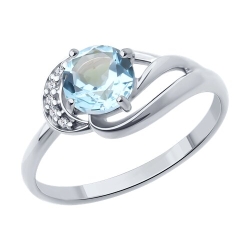 Кольцо из серебра с камнями Фианит, Топаз голубой