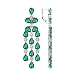 Cercei Suspendați din argint cu Cubic Zirconia Incolor, Cubic Zirconia Verde