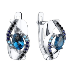Cercei din aur alb cu Cubic Zirconia Negru, Cubic Zirconia Albastru și Cubic Zirconia Albastru Safir