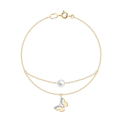 Brățară din aur roșu cu pietre Cubic Zirconia Incolor, Cristal de munte și Perla Albă