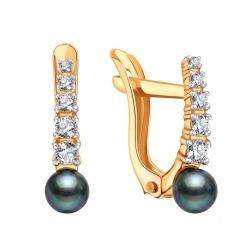 Cercei p-u copii din aur roșu cu Cubic Zirconia Incolor, Perla neagră