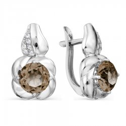 Cercei din aur alb cu pietre Cubic Zirconia Incolor, Cuarț fumuriu