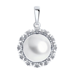 Pandantiv din argint  cu pietre Cubic Zirconia Incolor, Perla Albă