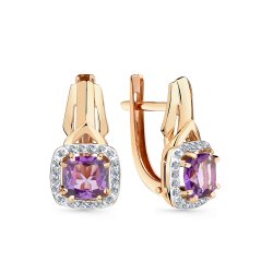 Серьги из красного золота с камнями Фианит, Аметист