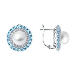 Cercei din aur alb cu Cubic Zirconia Incolor, Topaz Swiss și Perla Albă