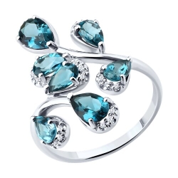 Кольцо из белого золота с камнями Бриллиант, Топаз London