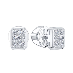 Серьги Пусеты из белого золота с камнями Бриллиант