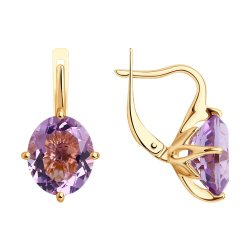 Серьги из красного золота с камнями Аметист
