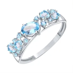 Inel din aur alb cu Cubic Zirconia Albastru, Topaz și Topaz Swiss