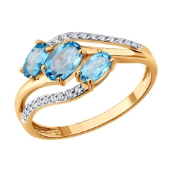 Кольцо из красного золота с камнями Фианит, Топаз Swiss