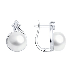 Cercei din argint  cu pietre Cubic Zirconia Incolor, Perla Albă
