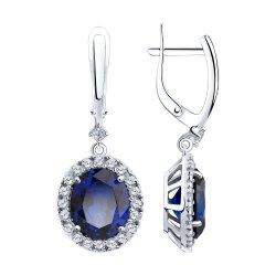 Серьги Длинные из серебра с камнями Фианит, Корунд