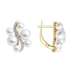 Cercei din aur roșu cu Cubic Zirconia Incolor, Perla Albă