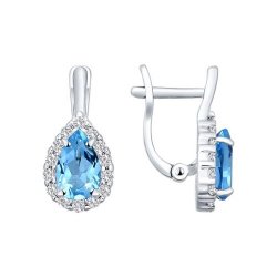 Серьги из серебра с камнями Фианит, Топаз голубой