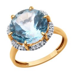 Inel din aur roșu cu pietre Cubic Zirconia Incolor, Topaz albastru