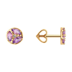 Cercei Pusete din aur roșu cu pietre Cubic Zirconia Incolor, Ametist