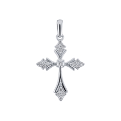 Крестик из белого золота с камнями Бриллиант
