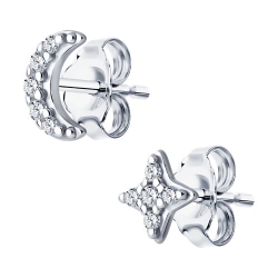 Серьги Пусеты из серебра с камнями Фианит