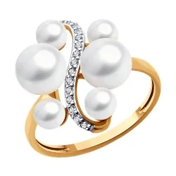 Inel din aur roșu cu Cubic Zirconia Incolor, Perla Albă