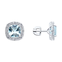 Cercei Pusete din argint  cu pietre Cubic Zirconia Incolor, Topaz albastru