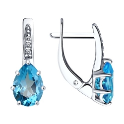 Серьги из серебра с камнями Фианит, Топаз Swiss
