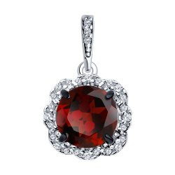 Подвеска из серебра с камнями Фианит, Ситал гранат (синт.)