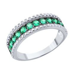 Inel din argint  cu pietre Cubic Zirconia Incolor, Cubic Zirconia Verde