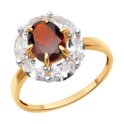 Inel din aur roșu cu pietre Cubic Zirconia Incolor, Granat