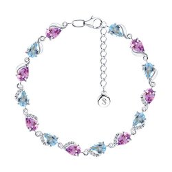 Браслет из серебра с камнями Фианит, Аметист и Топаз голубой