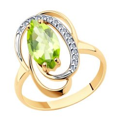 Inel din aur roșu cu pietre Cubic Zirconia Incolor, Crisolit