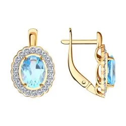 Cercei din aur roșu cu Cubic Zirconia Incolor, Topaz albastru
