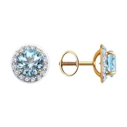 Cercei Pusete din aur roșu cu Cubic Zirconia Incolor, Topaz albastru