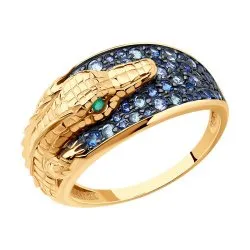 Inel din aur roșu cu Cubic Zirconia Albastru, Cubic Zirconia Albastru Safir și Agat verde