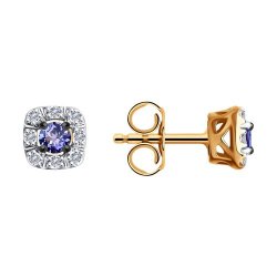 Cercei Pusete din aur roșu cu pietre Diamant, Tanzanit