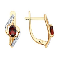 Cercei din aur roșu cu pietre Cubic Zirconia Incolor, Granat