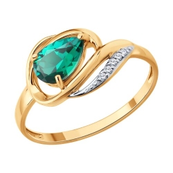 Inel din aur roșu cu pietre Diamant, Smarald Hidrotermal