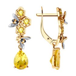 Cercei Suspendați din aur roșu cu pietre Cubic Zirconia Incolor, Citrin