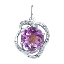Pandantiv din argint  cu pietre Cubic Zirconia Incolor, Ametist