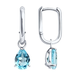 Cercei Creole din argint  cu pietre Topaz albastru