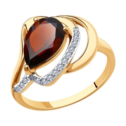 Кольцо из красного золота с камнями Фианит, Гранат
