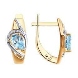 Cercei din aur roșu cu pietre Diamant, Topaz albastru