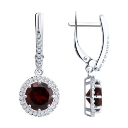 Серьги Длинные из серебра с камнями Фианит, Гранат