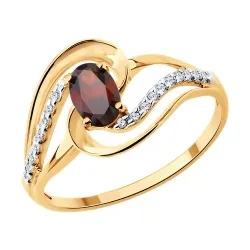 Inel din aur roșu cu Cubic Zirconia Incolor, Granat